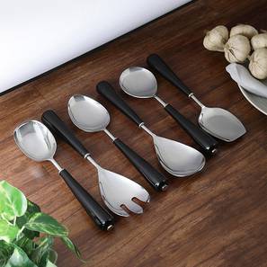 Cutlery Design Loyal Ceramic Handle Steel Serving Spoons Set - Set of 6 (Black)
