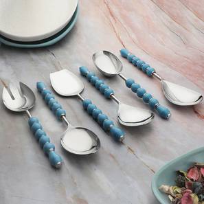 Cutlery Design Yvette Stainless Steel Serving Spoons Set - Set of 6 (Blue)