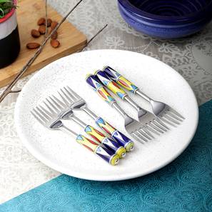 Cutlery Design Dove Ceramic Handle Steel Forks Set - Set of 6 (Blue)