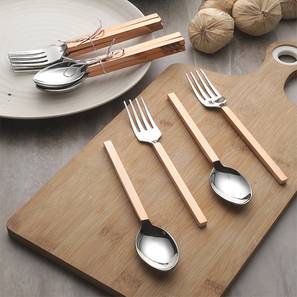 Cutlery Design Field Hammered Copper Handles Stainless Steel Table Spoons & Forks Set/Cutlery Set - Set of 12 (Silver)