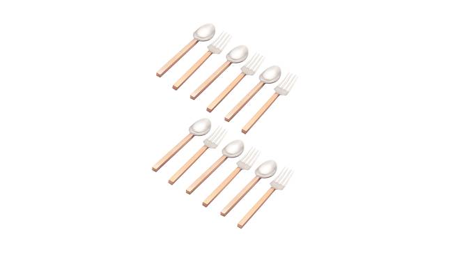 Field Hammered Copper Handles Stainless Steel Table Spoons & Forks Set/Cutlery Set - Set of 12 (Silver) by Urban Ladder - Front View Design 1 - 519590