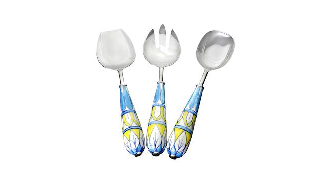 Indigo Ceramic Handle Steel Serving Spoons Set - Set of 3 (Multicolor) by Urban Ladder - Front View Design 1 - 519592