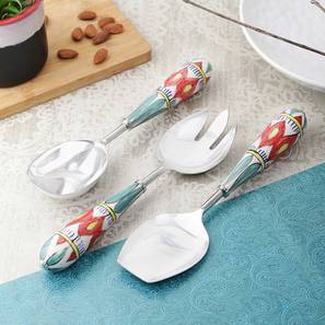 Cutlery Design Guinevere Ceramic Handle Steel Serving Spoons - Set of 3 (Multicolor)