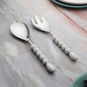 Cutlery Design Annabeth Stainless Steel Salad Serving Spoons Set - Set of 2 (White)