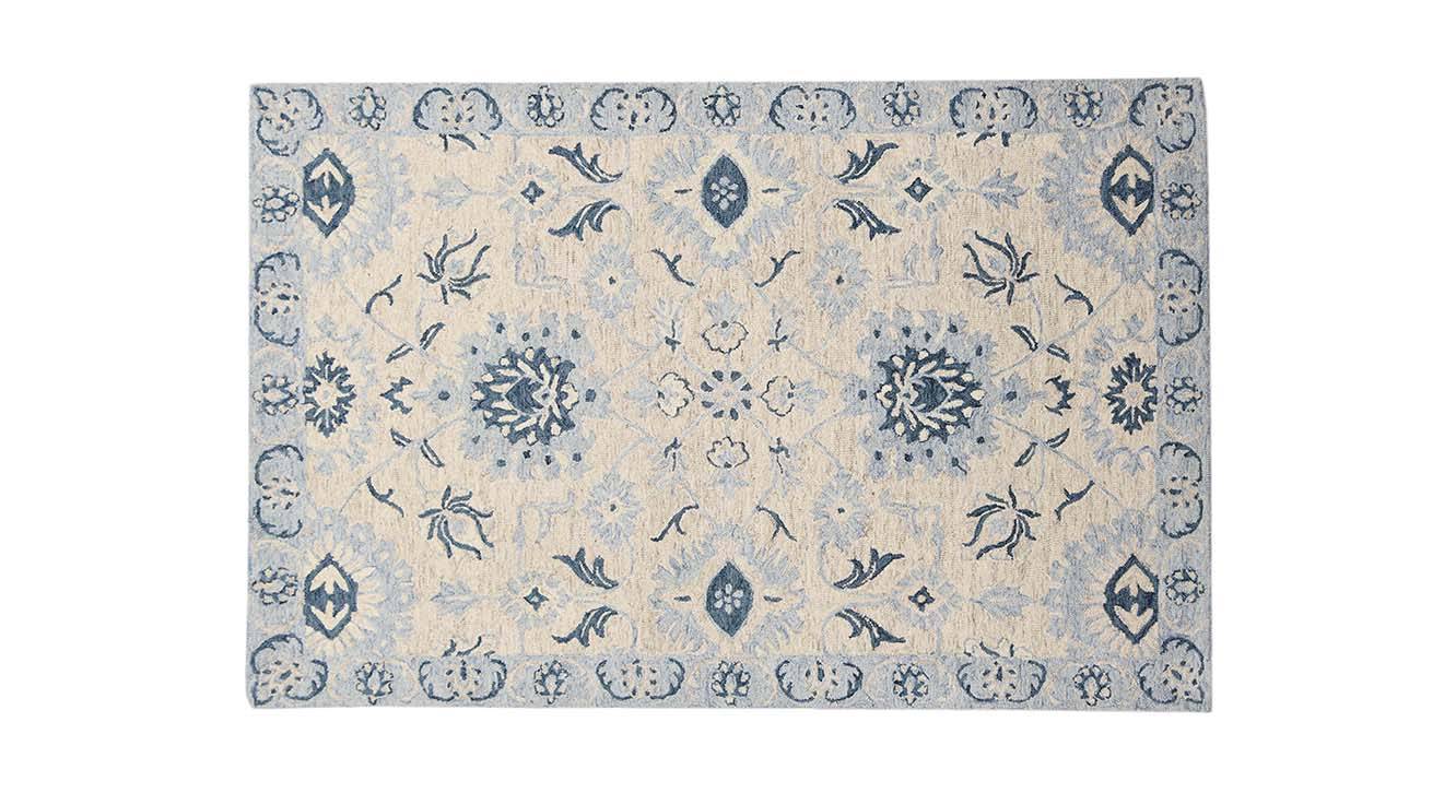 Light Blue Floral Hand Tufted Wool Carpet Urban Ladder