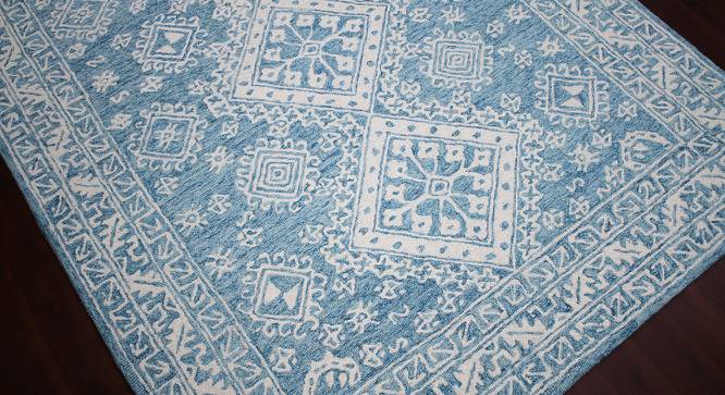 Elsa Teal Blaze Geometric Hand-Tufted Wool 9.5x7.5 Feet Carpet (Rectangle Carpet Shape, Teal Blaze) by Urban Ladder - Cross View Design 1 - 520523
