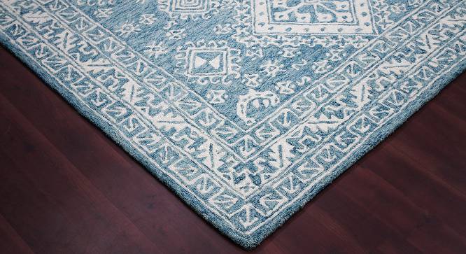Elsa Teal Blaze Geometric Hand-Tufted Wool 9.5x7.5 Feet Carpet (Rectangle Carpet Shape, Teal Blaze) by Urban Ladder - Front View Design 1 - 520538