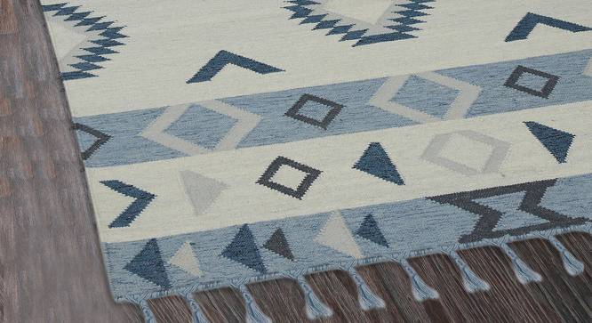 Celeste Sky Blue Abstract Woven Wool 8x5 Feet Carpet (Rectangle Carpet Shape, Sky Blue) by Urban Ladder - Cross View Design 1 - 520570