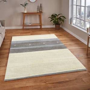 Ivory Stripes Hand Woven Wool Carpet-image-0
