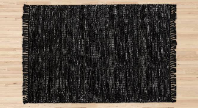 Emani Black Geometric Handmade Leather 6.5 x 4.6 Feet Carpet (Black, Rectangle Carpet Shape) by Urban Ladder - Cross View Design 1 - 521352
