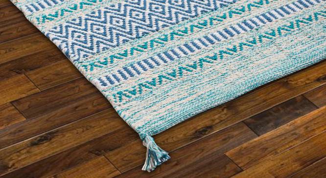 Elijah Turquoise Geometric Handmade Cotton 6.5 x 4.6 Feet Carpet (Rectangle Carpet Shape, Turquoise) by Urban Ladder - Cross View Design 1 - 521354