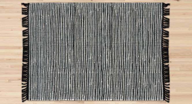 Nathalia Black Geometric Handmade Leather 6.5 x 4.6 Feet Carpet (Black, Rectangle Carpet Shape) by Urban Ladder - Cross View Design 1 - 521486
