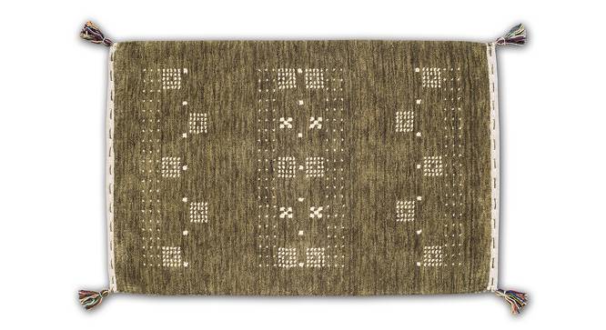 Cristian Olive Geometric Hand-knotted Wool 3 x 2 Feet Carpet (Olive, Rectangle Carpet Shape) by Urban Ladder - Cross View Design 1 - 521600