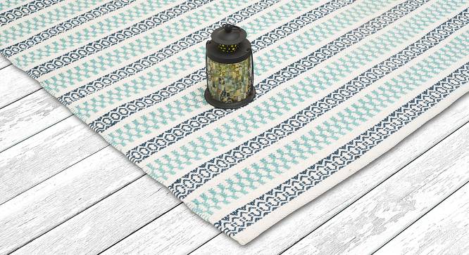 Zoie Turquoise Geometric Handmade Cotton 3 x 2 Feet Carpet (Rectangle Carpet Shape, Turquoise) by Urban Ladder - Front View Design 1 - 521612