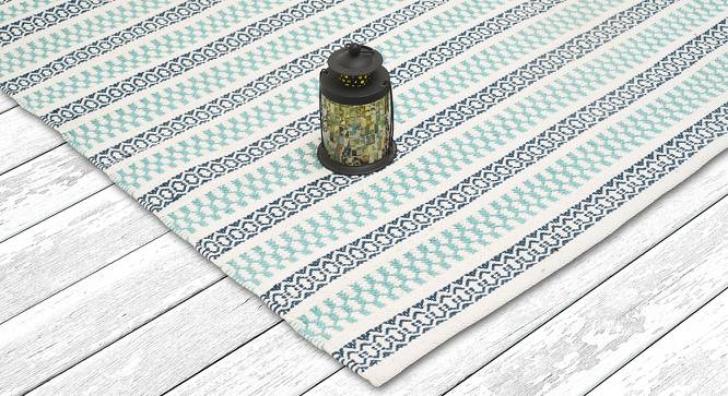 Queen Turquoise Geometric Handmade Cotton 6.5 x 4.6 Feet Carpet (Rectangle Carpet Shape, Turquoise) by Urban Ladder - Front View Design 1 - 521613