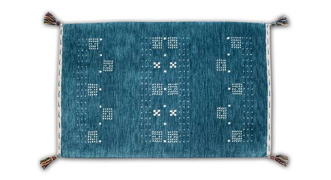 Mario Turquoise Geometric Hand-knotted Wool 3 x 2 Feet Carpet (Rectangle Carpet Shape, Turquoise) by Urban Ladder - Cross View Design 1 - 521656