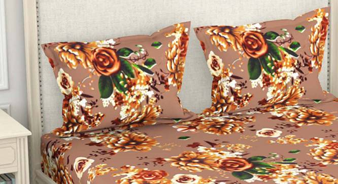Sky Lt.Brown Floral 192 TC Microfiber King Size Bedsheet with 2 Pillow Covers (King Size) by Urban Ladder - Front View Design 1 - 522196