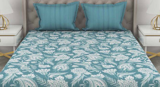 Tiffany Blue Floral 210 TC Cotton King Size Bedsheet with 2 Pillow Covers (King Size) by Urban Ladder - Cross View Design 1 - 522573