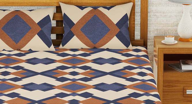 Emmett Khaki/Brown Geometric 152 TC Microfiber Double Size Bedsheet with 2 Pillow Covers (Double Size) by Urban Ladder - Front View Design 1 - 522606
