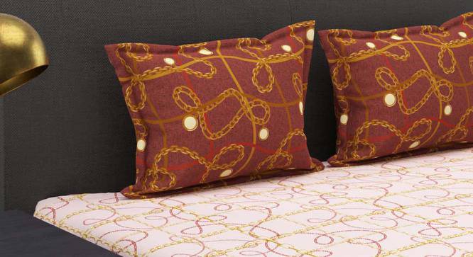 Tristan Pink/Gold Abstract 144 TC Cotton Double Size Bedsheet with 2 Pillow Covers (Double Size) by Urban Ladder - Front View Design 1 - 522712