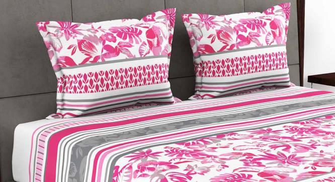 Oakleigh Pink/Grey Floral 180 TC Cotton King Size Bedsheet with 2 Pillow Covers (King Size) by Urban Ladder - Front View Design 1 - 522838