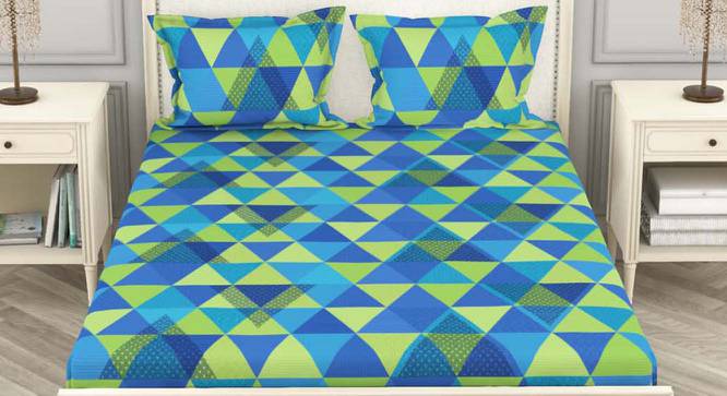Leonardo Lt.Green/Blue Geometric 110 TC Cotton Double Size Bedsheet with 2 Pillow Covers (Double Size) by Urban Ladder - Cross View Design 1 - 523126