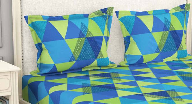 Leonardo Lt.Green/Blue Geometric 110 TC Cotton Double Size Bedsheet with 2 Pillow Covers (Double Size) by Urban Ladder - Front View Design 1 - 523146