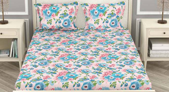 Zachary Blue Floral 110 TC Cotton Double Size Bedsheet with 2 Pillow Covers (Double Size) by Urban Ladder - Cross View Design 1 - 523226