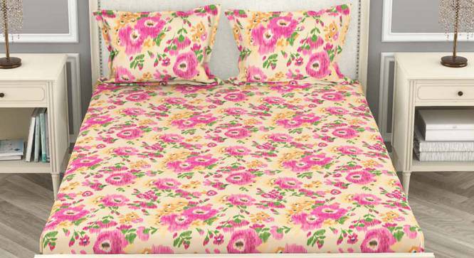 Milo Pink Floral 110 TC Cotton Double Size Bedsheet with 2 Pillow Covers (Double Size) by Urban Ladder - Cross View Design 1 - 523314