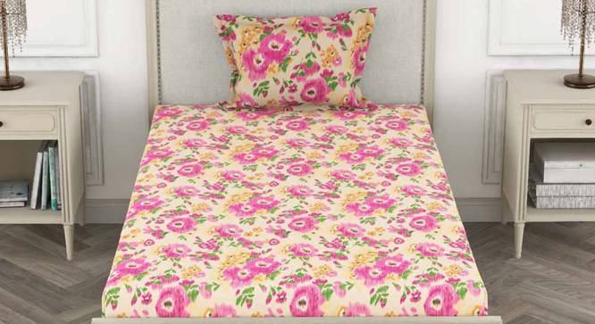 Ryker Pink Floral 110 TC Cotton Single Size Bedsheet with 1 Pillow Cover (Single Size) by Urban Ladder - Cross View Design 1 - 523318