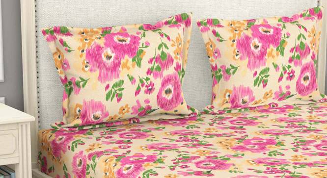 Milo Pink Floral 110 TC Cotton Double Size Bedsheet with 2 Pillow Covers (Double Size) by Urban Ladder - Front View Design 1 - 523334