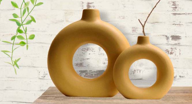 Jolie Yellow Ceramic 13 X 4 Inches Table Vase - Set Of 2 (Yellow) by Urban Ladder - Front View Design 1 - 523470