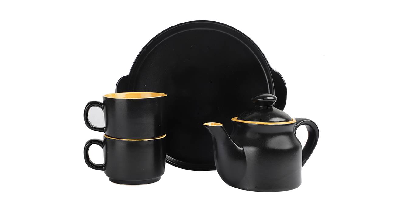 Madilynn Black Ceramic Tea Set Set of 4 Urban Ladder