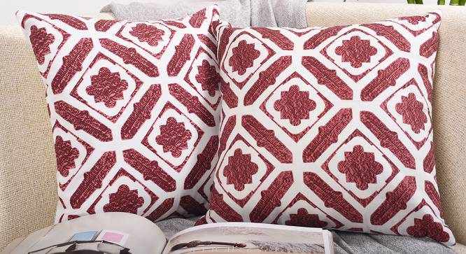 Cayden Red Geometric 16 x 16 Inches Cotton Cushion Covers - Set of 2 (Red, 41 x 41 cm  (16" X 16") Cushion Size) by Urban Ladder - Cross View Design 1 - 524301