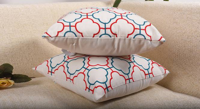 Tobias Red Geometric 16 x 16 Inches Cotton Cushion Covers - Set of 2 (Red, 41 x 41 cm  (16" X 16") Cushion Size) by Urban Ladder - Front View Design 1 - 524341