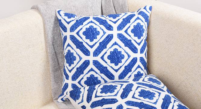 Karson Blue Geometric 16 x 16 Inches Cotton Cushion Covers - Set of 2 (Blue, 41 x 41 cm  (16" X 16") Cushion Size) by Urban Ladder - Cross View Design 1 - 524850