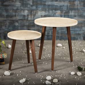 Chevron Solid Wood Side Table in Pu Paper Golden Finish-image-16