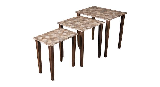 Hexagon Patches Solid Wood Nested End Table in Laminate Finish - Set of 3 (Brown, Laminate Finish) by Urban Ladder - Front View Design 1 - 526280