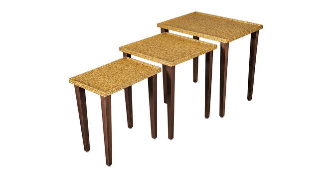 Sunehri Solid Wood Nested End Table in Paper Finish - Set of 3 (PU Paper Finish, Golden) by Urban Ladder - Front View Design 1 - 526283