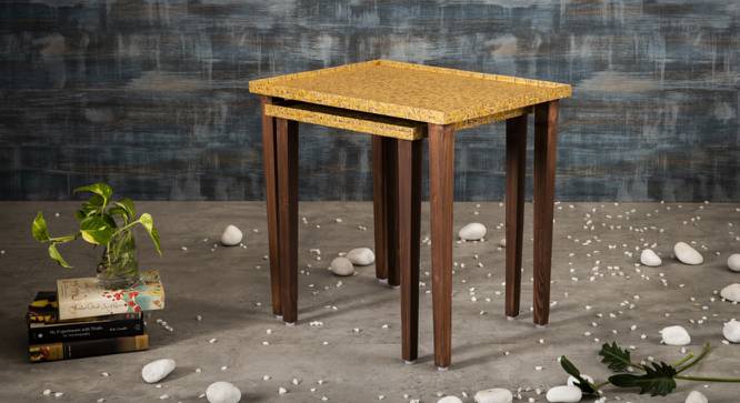 Sunehri Solid Wood Nested End Table in Paper Finish - Set of 2 (PU Paper Finish, Golden) by Urban Ladder - Front View Design 1 - 526284