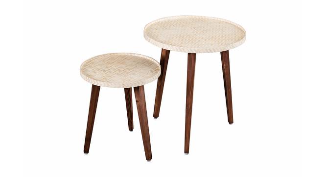 Chevron Solid Wood Round Nested End Table in Paper Finish - Set of 2 (PU Paper Finish, Golden) by Urban Ladder - Front View Design 1 - 526288