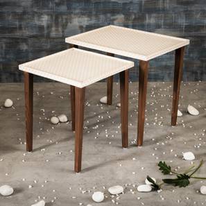 Herringbone Solid Wood Side Table in Pu Paper Beige Finish-image-46