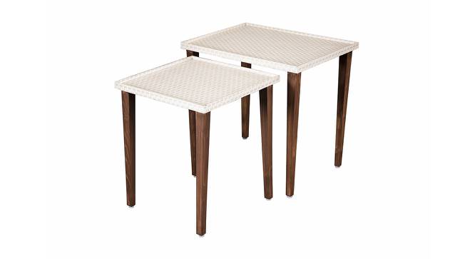 Herringbone Solid Wood Nested End Table in Paper Finish - Set of 2 (Beige, PU Paper Finish) by Urban Ladder - Front View Design 1 - 526355