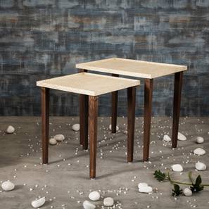 Chevron Solid Wood Side Table in Pu Paper Golden Finish-image-15