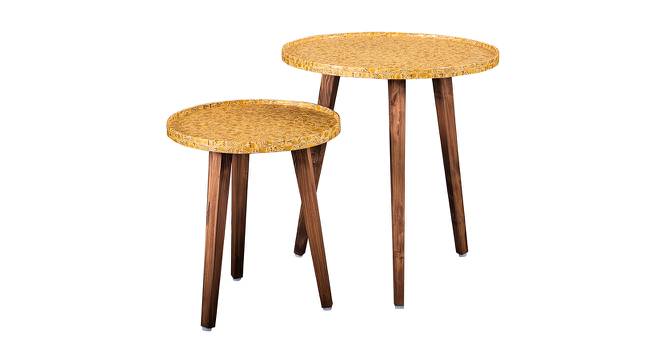 Sunehri Solid Wood Round Nested End Table in Paper Finish - Set of 2 (PU Paper Finish, Golden) by Urban Ladder - Cross View Design 1 - 526412