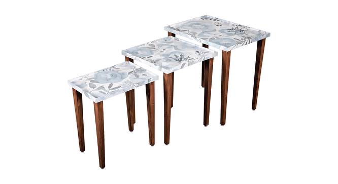 Blossom Solid Wood Nested End Table in Paper Finish - Set of 3 (Blue, PU Paper Finish) by Urban Ladder - Front View Design 1 - 526427
