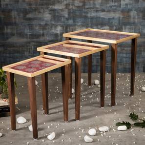 Peach Floral Motifs Solid Wood Side Table in Pink Finish-image-20