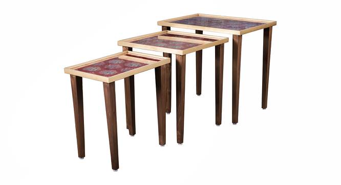 Peach Floral Motifs Solid Wood Nested End Table - Set of 3 (Pink) by Urban Ladder - Cross View Design 1 - 526675
