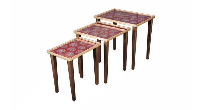 Peach Floral Motifs Solid Wood Nested End Table - Set of 3 (Pink) by Urban Ladder - Front View Design 1 - 526687