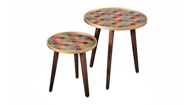 Multisequins Solid Wood Nested End Table in Paper Finish - Set of 2 (Multicolor, PU Paper Finish) by Urban Ladder - Front View Design 1 - 526698